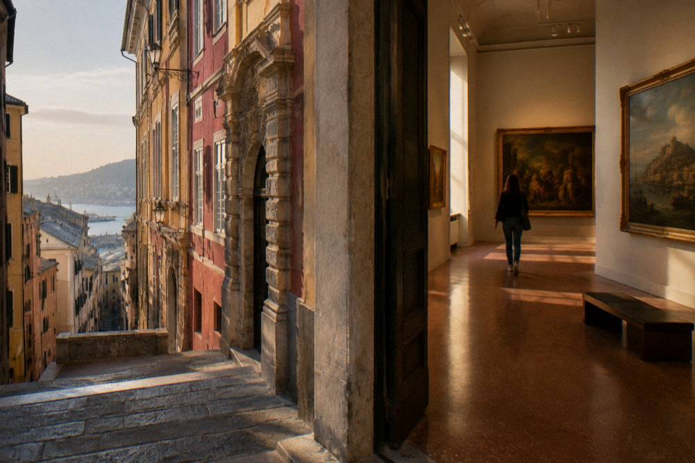 Gallery room with old master paintings in a Genoese palace