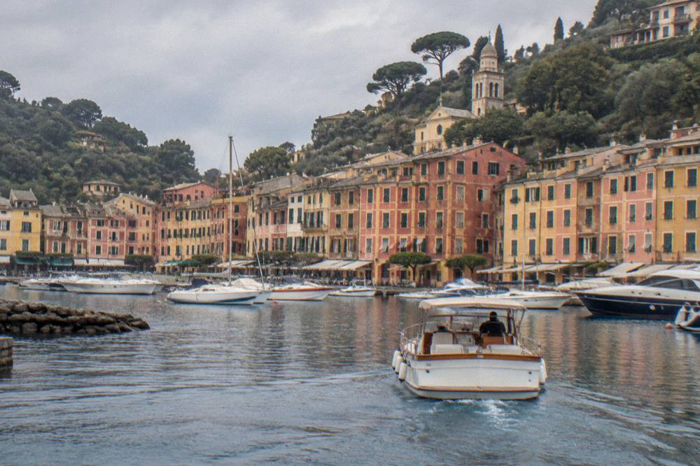 A private boat approaching the harbour of Portofino