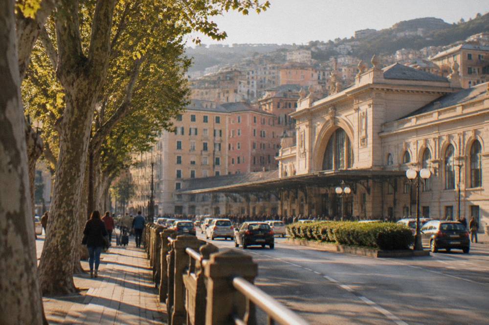 Grand Renaissance street lined with ornate palace facades