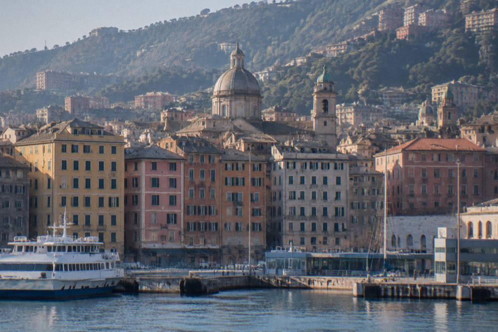 Ferry boat and harbour museums along the Genoa waterfront