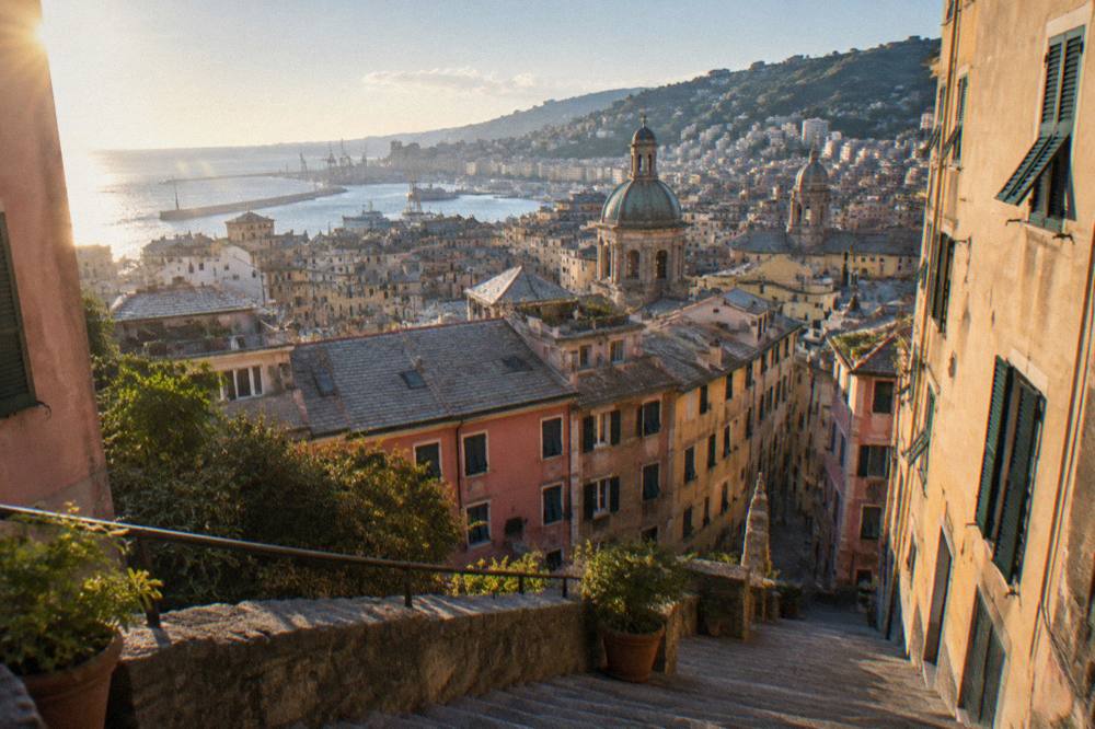 Terraced vineyards sloping down to the sea on a steep coastline