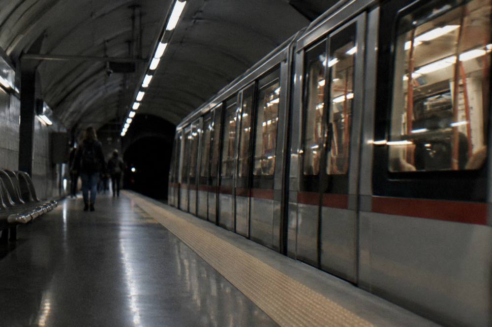 A metro train at an underground station in Genoa