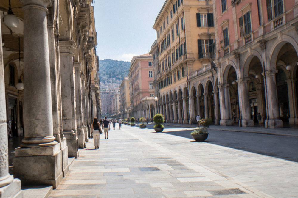 Porticoed buildings along Via XX Settembre in Genoa