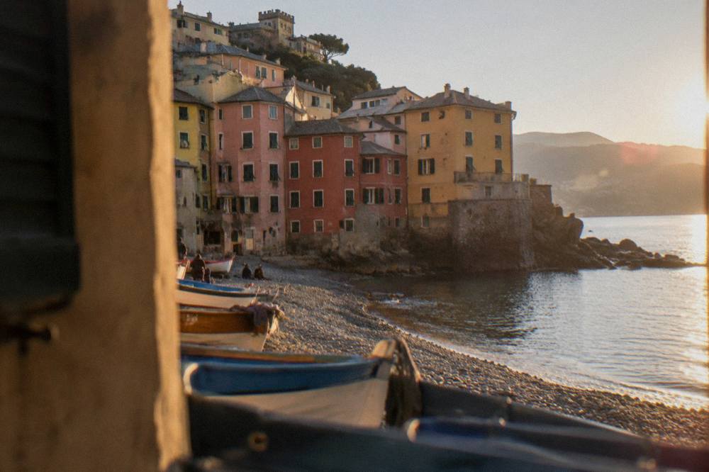 Colourful houses of Boccadasse around its small pebble beach
