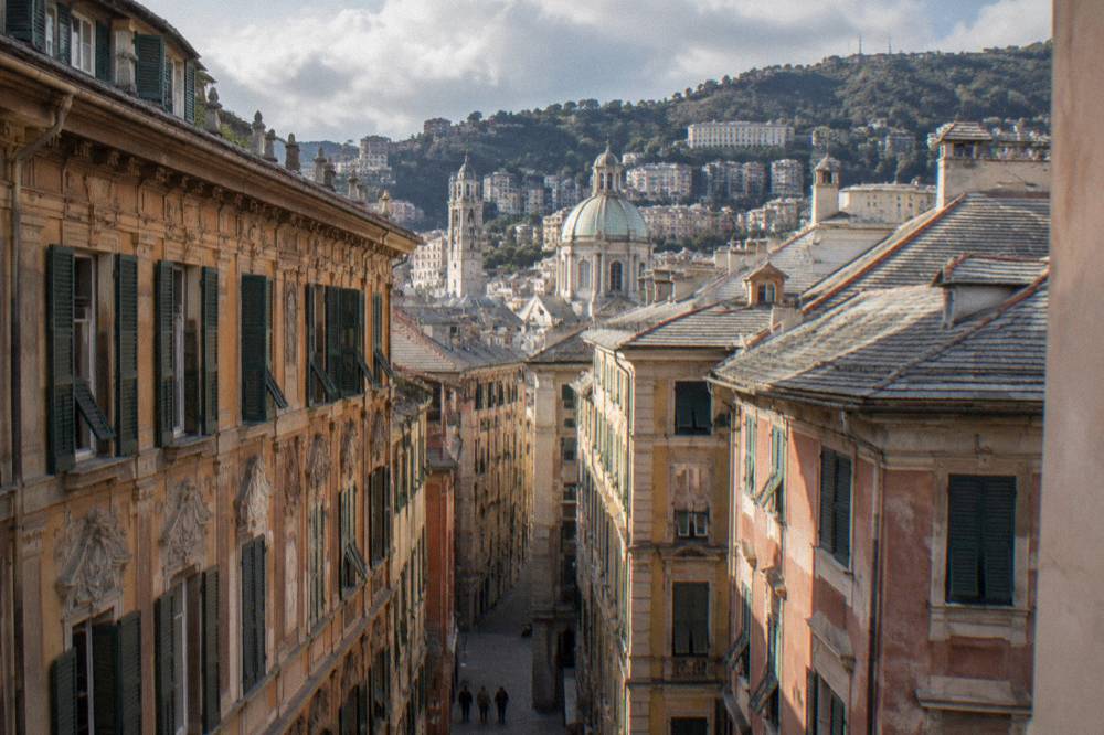 Street of Renaissance palaces on the Strade Nuove in Genoa
