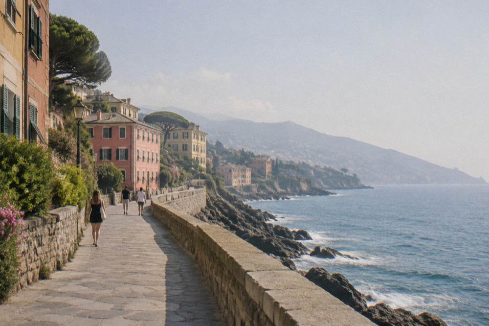 The cliff-top Passeggiata Anita Garibaldi promenade at Nervi above the sea
