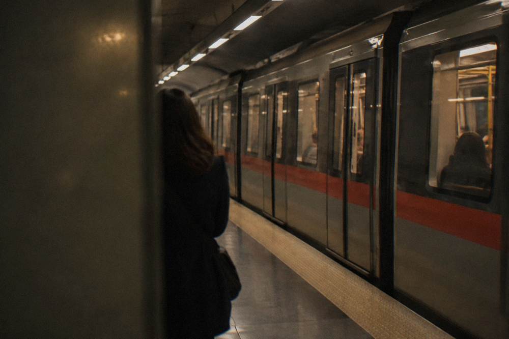 A Genoa metro train at an underground station platform